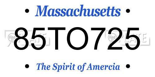 85TO725 Massachusetts License Plate