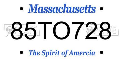 85TO728 Massachusetts License Plate