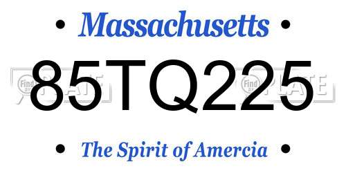85TQ225 Massachusetts License Plate