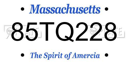 85TQ228 Massachusetts License Plate