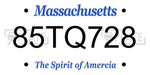 85TQ728 Massachusetts License Plate