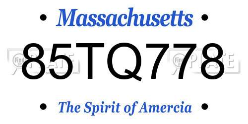 85TQ778 Massachusetts License Plate