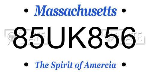 85UK856 Massachusetts License Plate