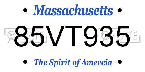 85VT935 Massachusetts License Plate