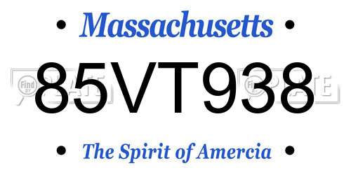 85VT938 Massachusetts License Plate