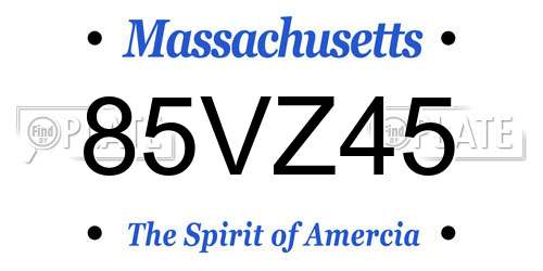 85VZ45 Massachusetts License Plate