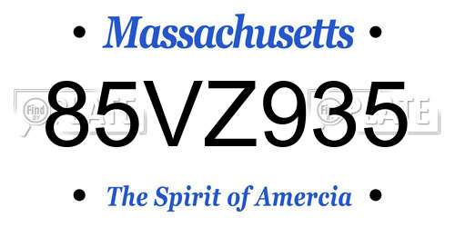 85VZ935 Massachusetts License Plate