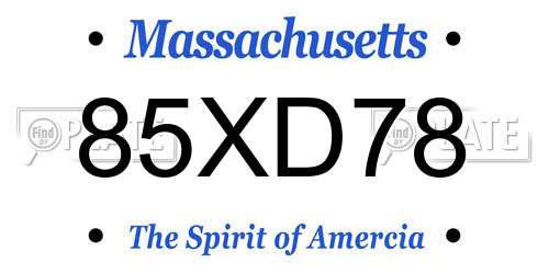 85XD78 Massachusetts License Plate