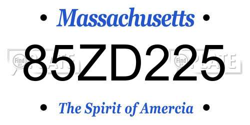 85ZD225 Massachusetts License Plate