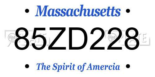 85ZD228 Massachusetts License Plate