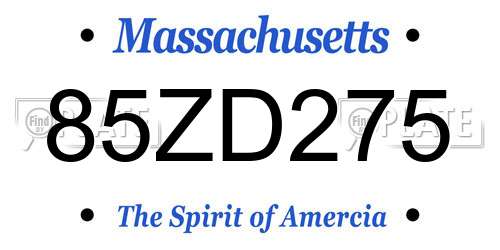 85ZD275 Massachusetts License Plate