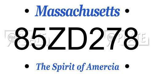 85ZD278 Massachusetts License Plate