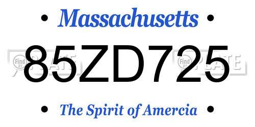 85ZD725 Massachusetts License Plate