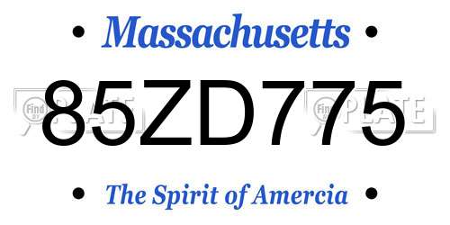 85ZD775 Massachusetts License Plate