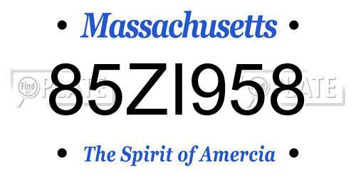 85ZI958 Massachusetts License Plate