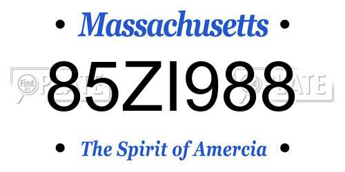 85ZI988 Massachusetts License Plate