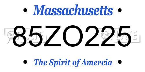 85ZO225 Massachusetts License Plate