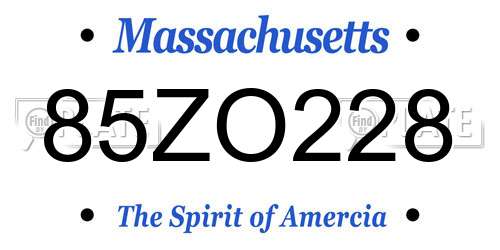 85ZO228 Massachusetts License Plate