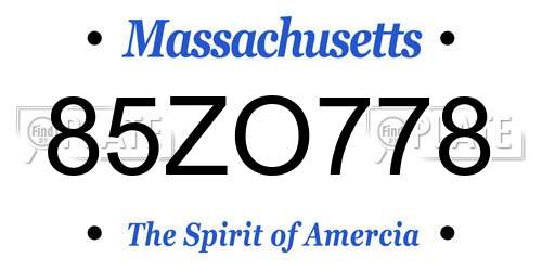 85ZO778 Massachusetts License Plate