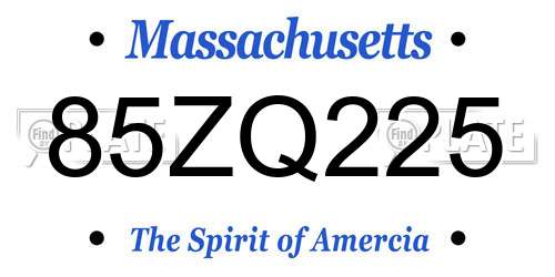 85ZQ225 Massachusetts License Plate
