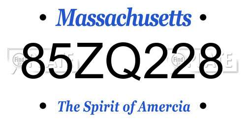 85ZQ228 Massachusetts License Plate