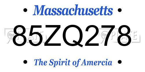 85ZQ278 Massachusetts License Plate