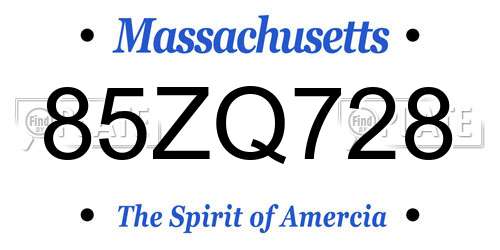 85ZQ728 Massachusetts License Plate