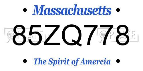 85ZQ778 Massachusetts License Plate