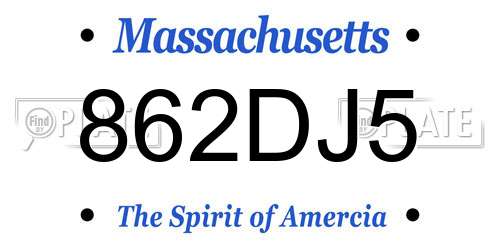 862DJ5 Massachusetts License Plate