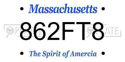 862FT8 Massachusetts License Plate