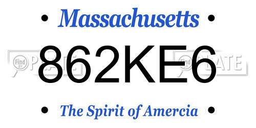 862KE6 Massachusetts License Plate