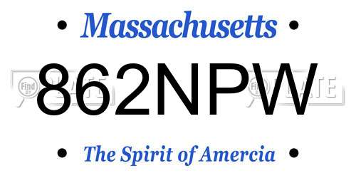 862NPW Massachusetts License Plate