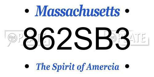 862SB3 Massachusetts License Plate