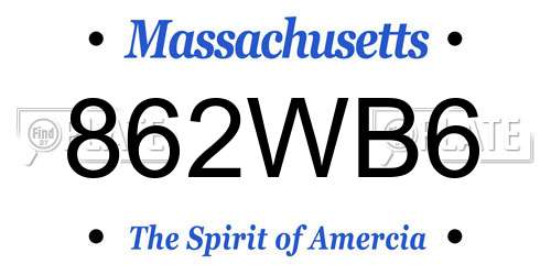 862WB6 Massachusetts License Plate