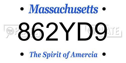 862YD9 Massachusetts License Plate