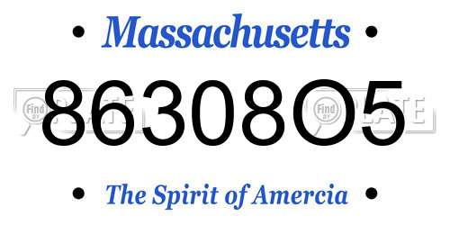 86308O5 Massachusetts License Plate