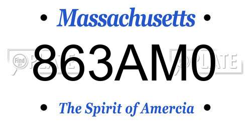 863AM0 Massachusetts License Plate
