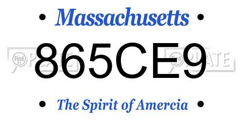 865CE9 Massachusetts License Plate