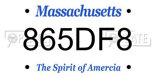 865DF8 Massachusetts License Plate