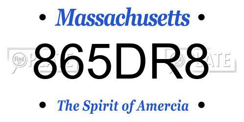 865DR8 Massachusetts License Plate