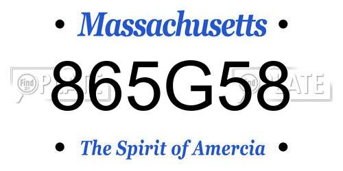 865G58 Massachusetts License Plate