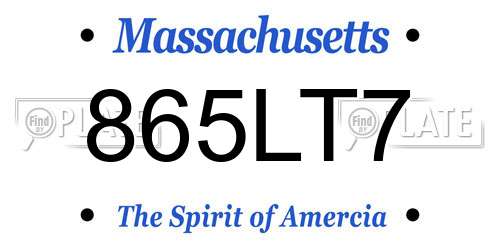 865LT7 Massachusetts License Plate