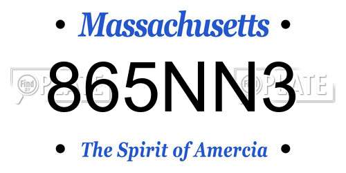 865NN3 Massachusetts License Plate