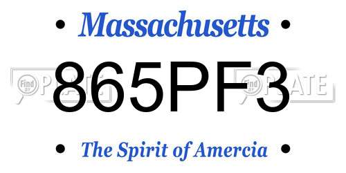 865PF3 Massachusetts License Plate