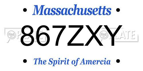 867ZXY Massachusetts License Plate