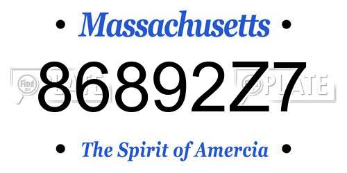 86892Z7 Massachusetts License Plate