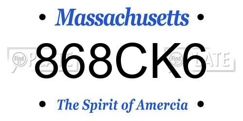 868CK6 Massachusetts License Plate