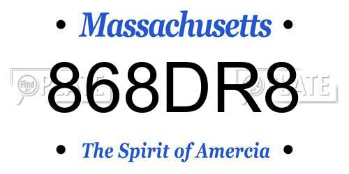 868DR8 Massachusetts License Plate