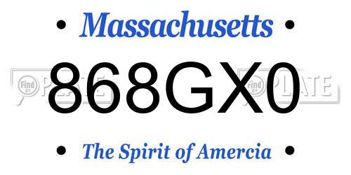 868GX0 Massachusetts License Plate