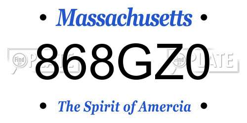 868GZ0 Massachusetts License Plate
